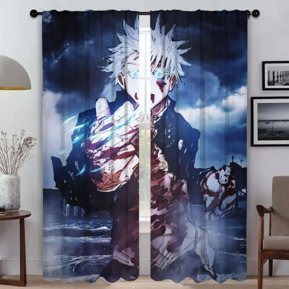 Anti-mosquito Curtains for Living Room Jujutsu Kaisen Home Interior Curtains 2 Pieces Tulle for Bedroom Halloween Decoration
