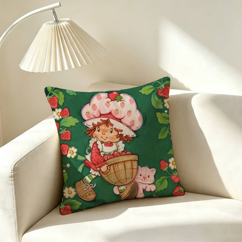 S-Strawberry Shortcake Kids Character Pillow Case Square Double-Sided Sofa Cushion Cover Bedroom Bedside Pillow
