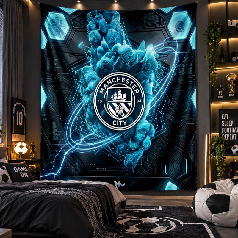 Arazzo da Appendere alla Parete Stampa Manchester City Tessuto per Soggiorno Camera da Letto Decorazione per la Casa