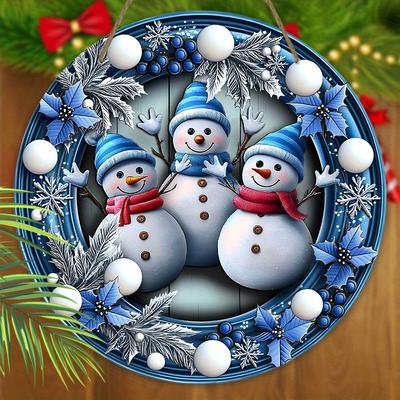 Entzückendes Schneemann Holzweihnachtsschild, Niedliches Winterwunderland Rundes Schild für Haustür Wandbehang Dekor, Idealer Weihnachtsschmuck