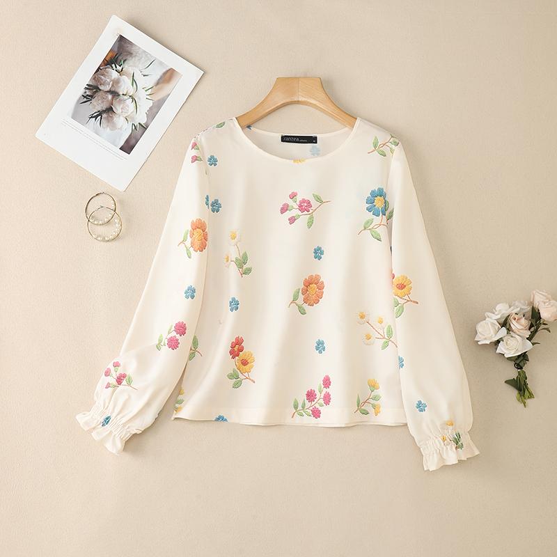ZANZEA Women Casual Round Neck Long Sleeve Loose Print Blouse