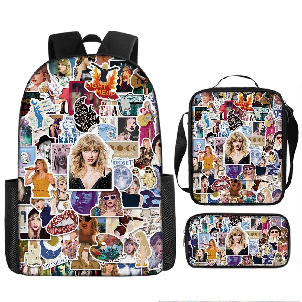 Large Capacity Schoolbag with Shoulder Strap; Student Three-piece Pencil Case Set