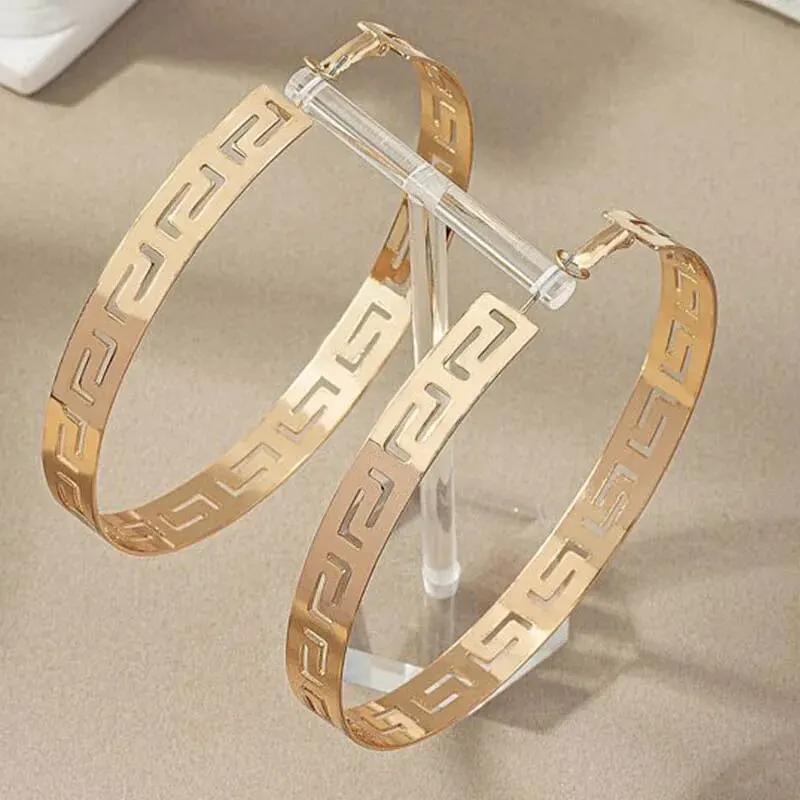 Women Big Brass Hoop Earrings Gold Plating Round Geimetric Shape Huge Hoop Earrings For Party Ins Korean Women Jewelry
