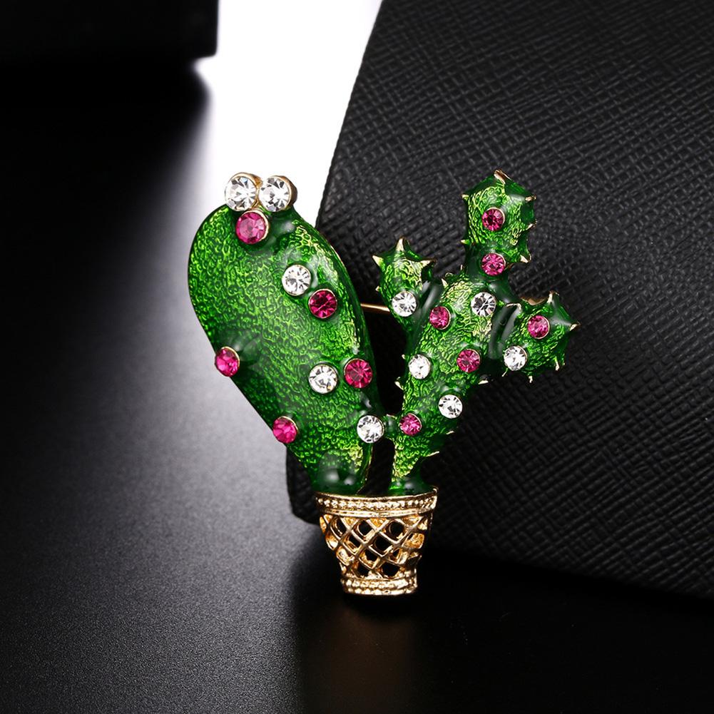 Delicate Stylish Cactus Design Oil Drop Alloy Brooch Wear Decoration Plant Pin