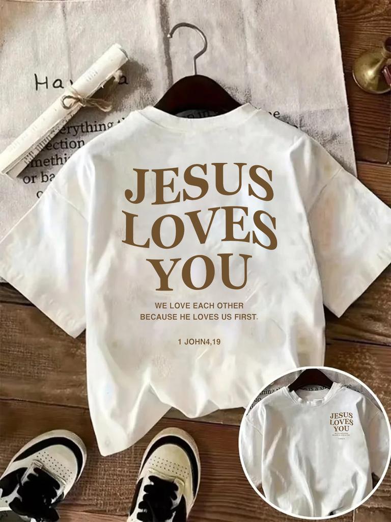 Jesus Liebt Dich Christliches T-Shirt Bibelvers Grafik-T-Shirt Inspirierendes Glaubensbasiertes Oberteil Religiöse Sommerkleidung für Unisex Unisex