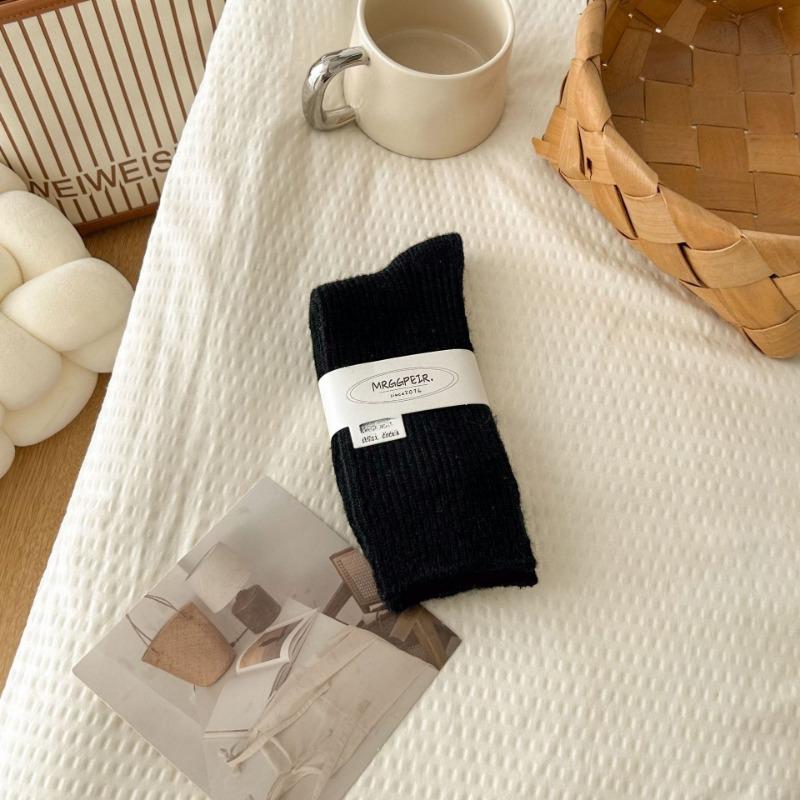 Female Autumn and Winter Thick Solid Color Thin Draw Outside Wear Wool In The Tube Pile Socks