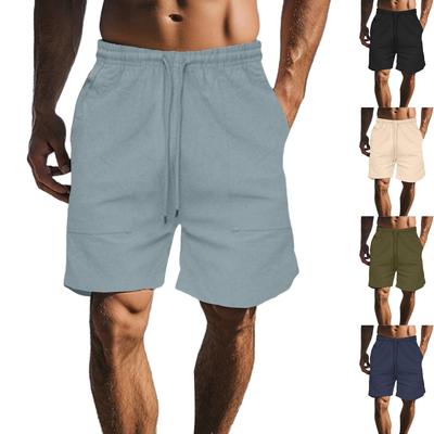 Men's Solid Color Lace-up Sweatpants Men's Cotton Hemp Beach Pants Casual Quick-drying Shorts