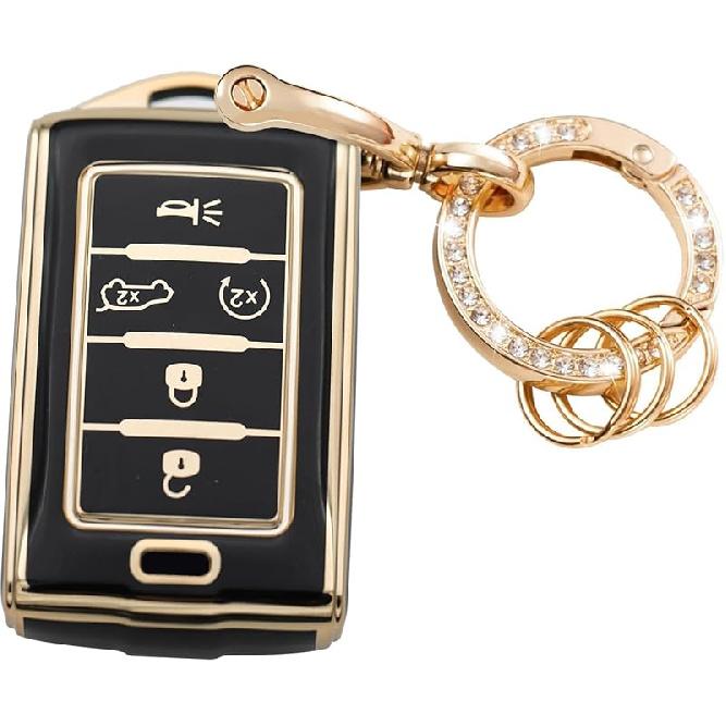 Key Fob Cover with Metal Keychain Compatible with Jeep Grand Cherokee L Gladiator Wagoneer Grand Wagoneer Accessories Soft TPU Protection Case Shell