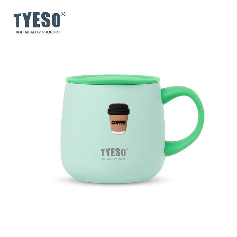 TYESO 355ml Double Wall Vacuum Insulated Mug with Ceramic Coating Inner One-Handed Open Lid Coffee Cup for Hot Cold Drinks with Coffee Sticker