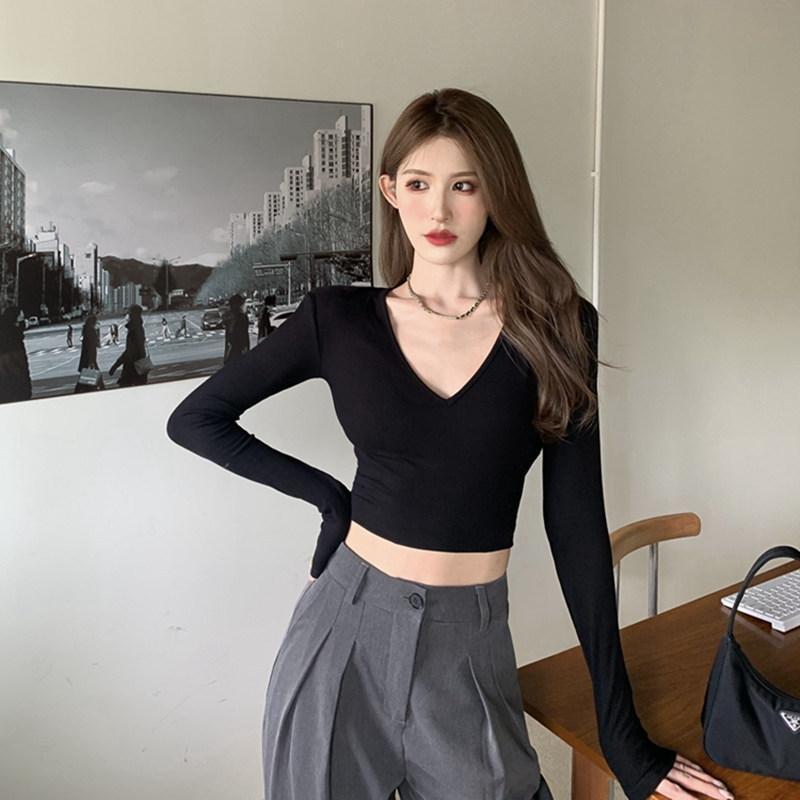 

Women s V-Neck Off-Shoulder Long-Sleeve T-Shirt - Autumn Slim Fit XL (Weight 115-130kg)