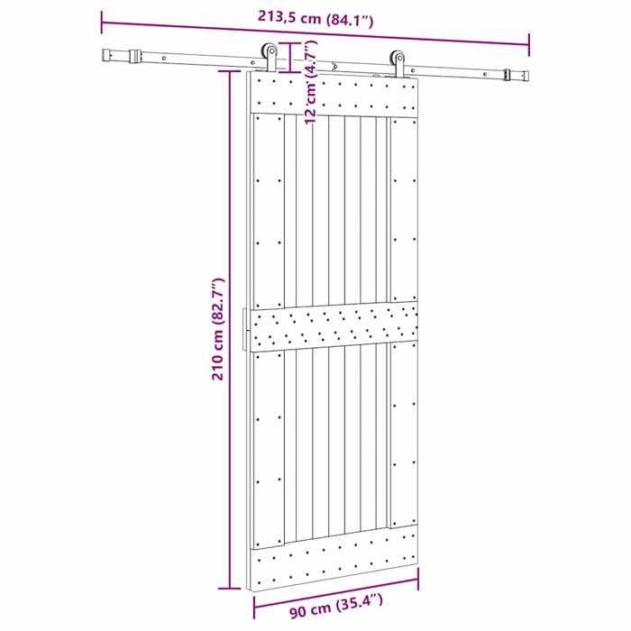 VidaXL Sliding Door and Hardware Kit 90x210 Cm Solid Pine 3332721