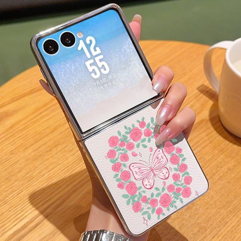 

Butterfly Flower Pattern Case For Samsung Z Fold 7 6 5 Luxury Hybrid 3in1 Leather Skin Plating Folding Phone Cover For Samsung Z Fold7 Fold6 Fold5 Samsung Z Flip7 бежевий