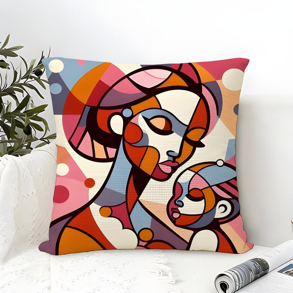 Illustration Of Diagonal Square Art Pillow Case Cotton Linen Fabric Square Zipper Pillowcase Home Decorative Living Room