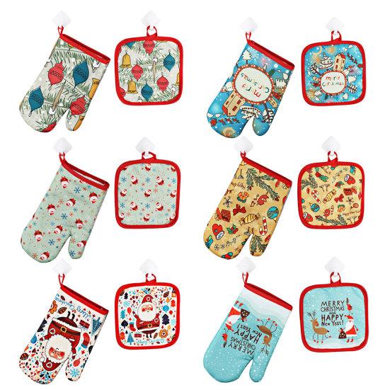 

1Pc Heat Resistant Glove + 1Pc Anti-hot Mat Kitchen Christmas Decor Baking Tool