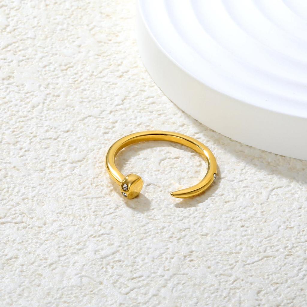 Stainless Steel Open Ring with Diamond Design - Women's European and American Fashion Jewelry