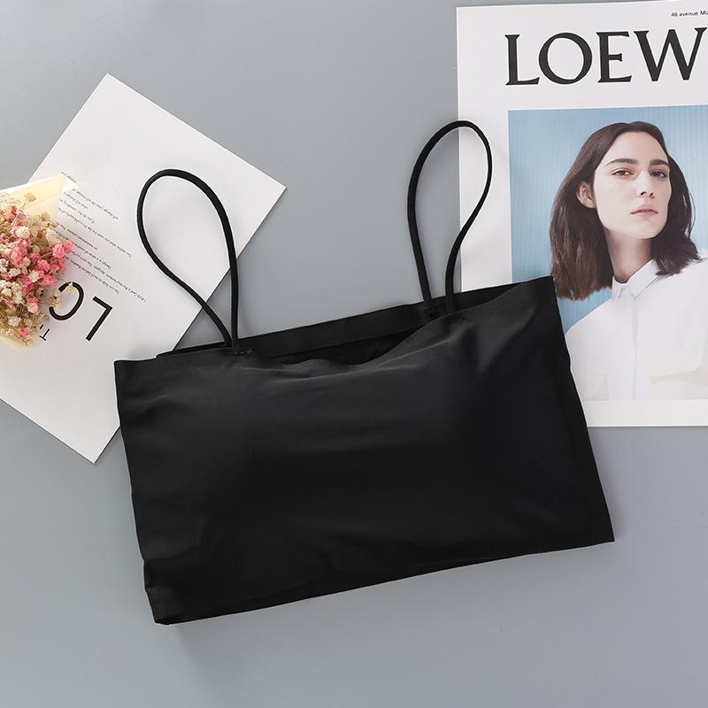 Seamless Ice Silk Strapless Bandeau Top with Padded Bra for Girls - Comfortable, Body-Hugging Camisole