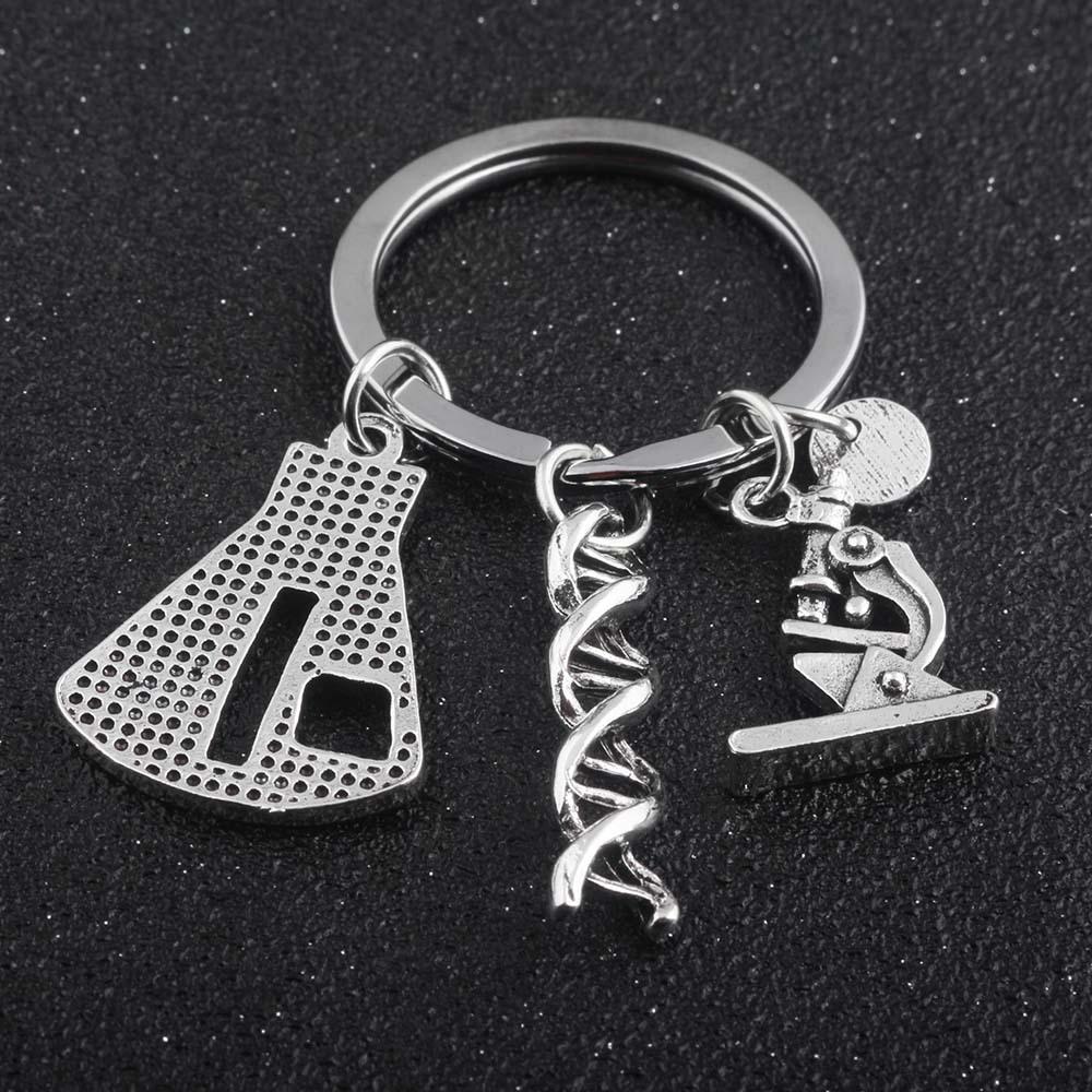 Flask Silver Microscope Charm Gene Keychain Keyring Bag Charm Pendant Gift