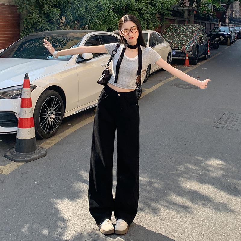 

Джинсы для женщин весной и осенью с высокой посадкой, свободные и облегающие, драпированные прямые брюки, прямые брюки для женщин весной и летом 2XL