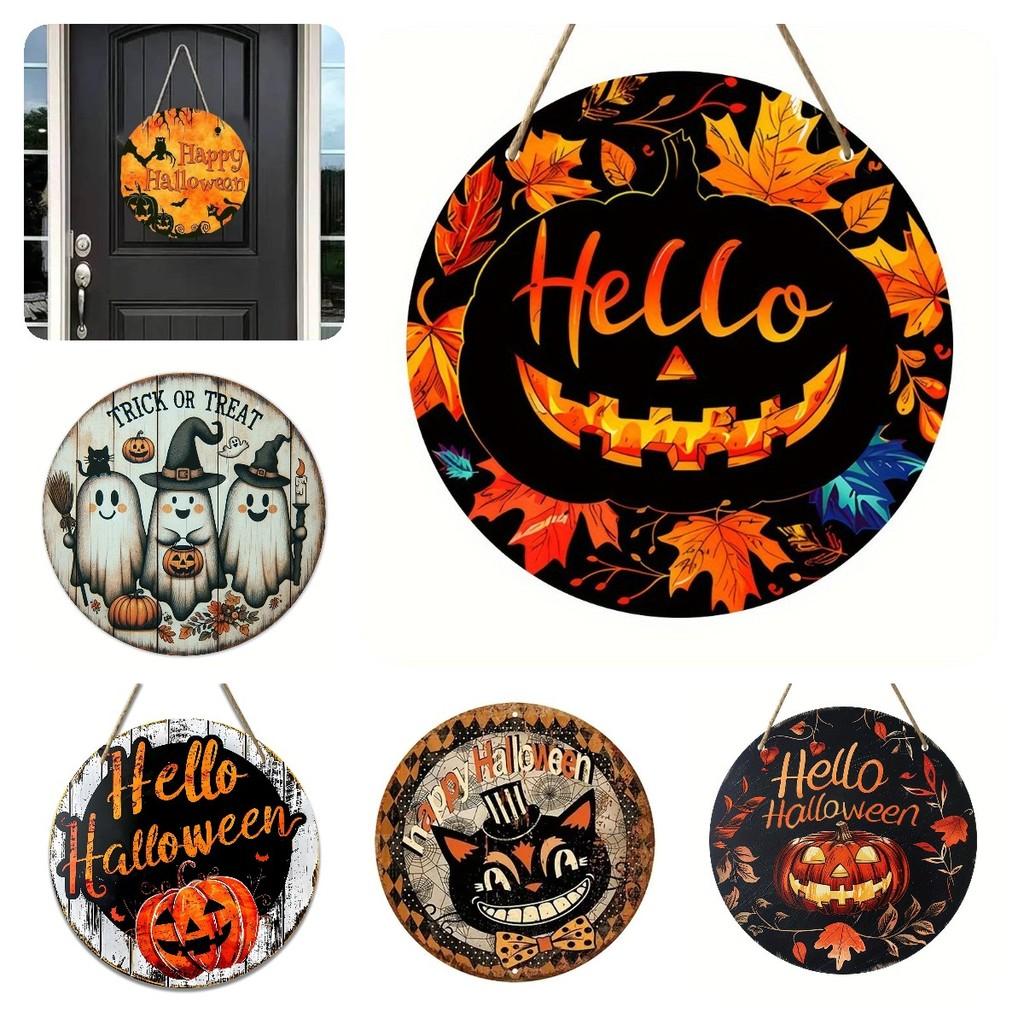 Wooden Halloween Pumpkin Trick Or Treat Decoration Haunted House Door Hangings