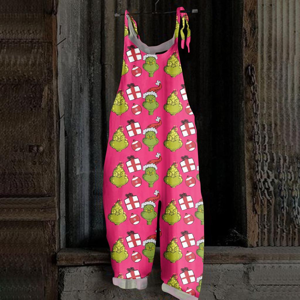 Women's Casual Loose Jumpsuit Christmas Print Wide Leg Jumpsuit Sleeveless With Pockets