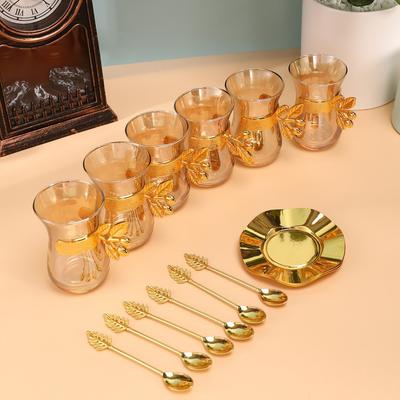 Turkey Coffee Glass Sets Luxury Style Gold Coffee Cups And Plates Set Black Tea Cup Saucer Teaspoon Set Espresso Mug Home Teacup