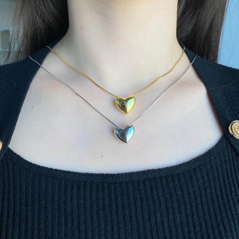 Dainty Two-Sided Heart-shaped Pendant Necklace Vintage Hip-hop Sweater Chain Lightweight Choker Necklace Ornament