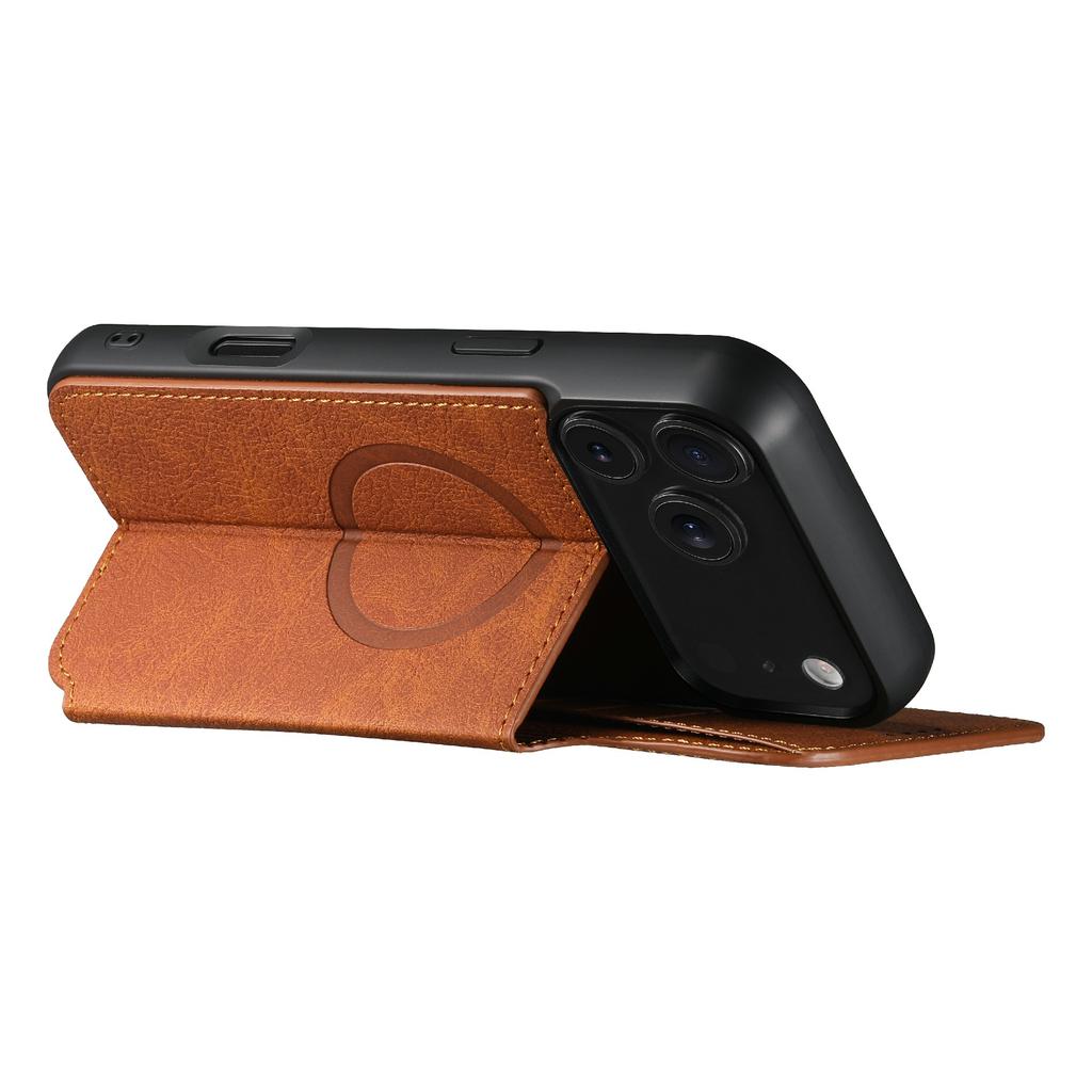 SUTENI J06 Für iPhone 17 Pro Max Hülle Leder mit Litschi-Textur Brieftasche Handyhülle Kompatibel mit MagSafe