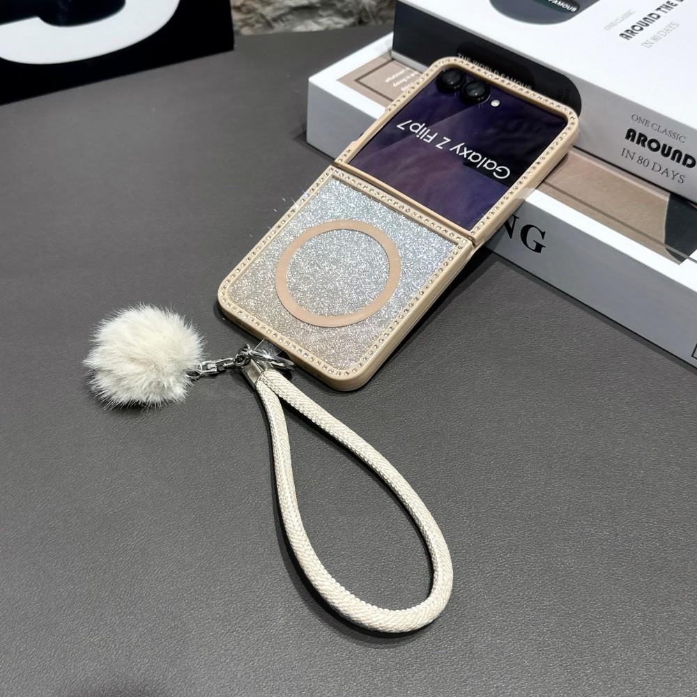 Jewelled Phone Case For Samsung Galaxy Z Flip 7 6 5 5G Magnetic Wireless Charger PC Hard Shell Protective Bracelet Back Cover