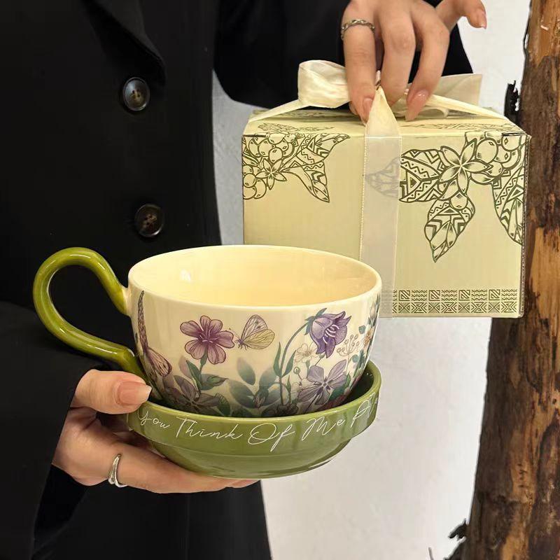 Retro Pastorale Kaffeetasse Untertasse Mit Deckel Große Keramiktasse Nachmittagstee Kaffee Wasserbecher Souvenir