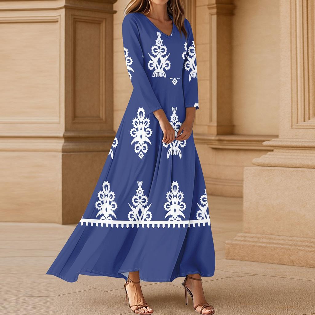 Dresses For Womens Vintage Tunic Waisted Midi Dress Summer Casual 3/4 Sleeve Dress
