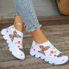 Multi Color Floral Print Chunky Heel Sneakers Women Rhineshion Mesh Sport Shoes Thick Platform Soft Comfort Woman Shoes