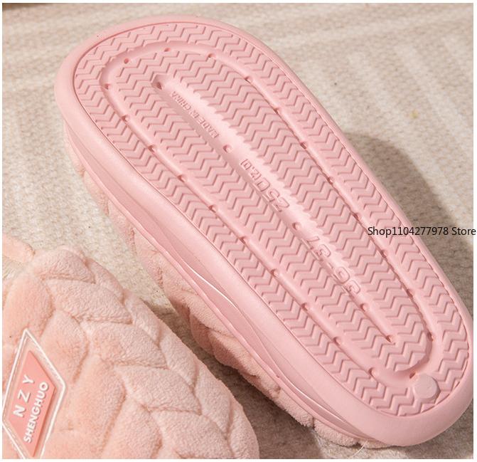 Fashion Men's House Slippers Furry Plaid Cozy EVA Memory Foam Lightweight Casual Shoes Winter Warm Plush Non-slip Women Slippers Size 45