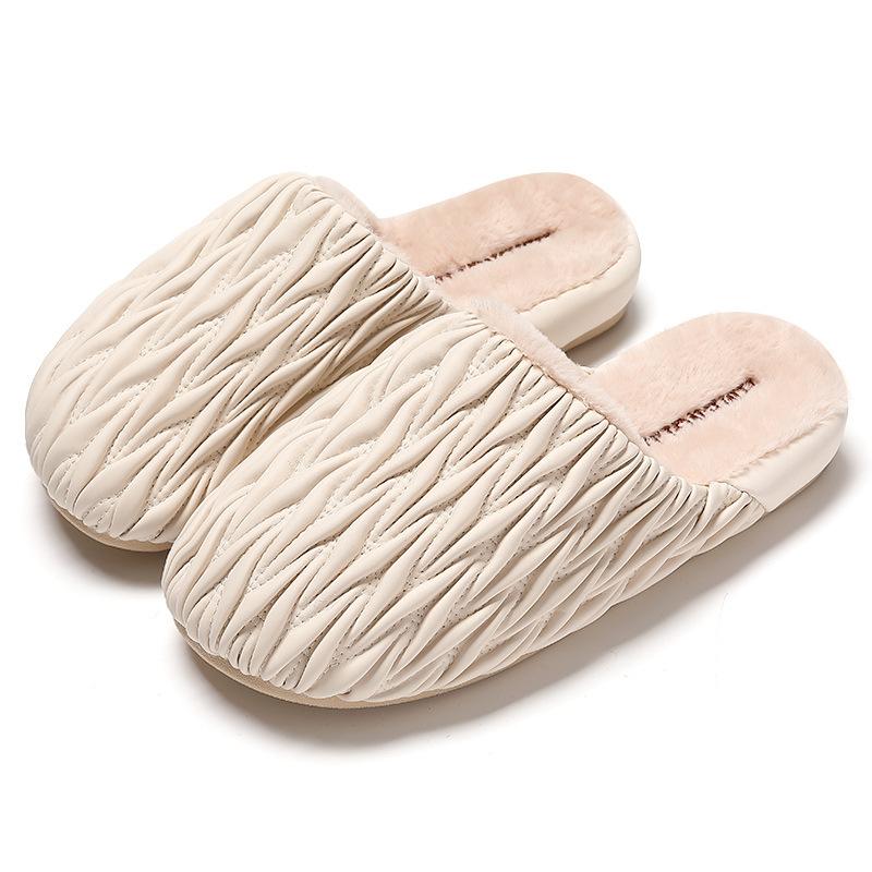 Fashion Cotton Slippers 2025 New Autumn and Winter Home PU Leather Waterproof Plush Warm Cotton Mop