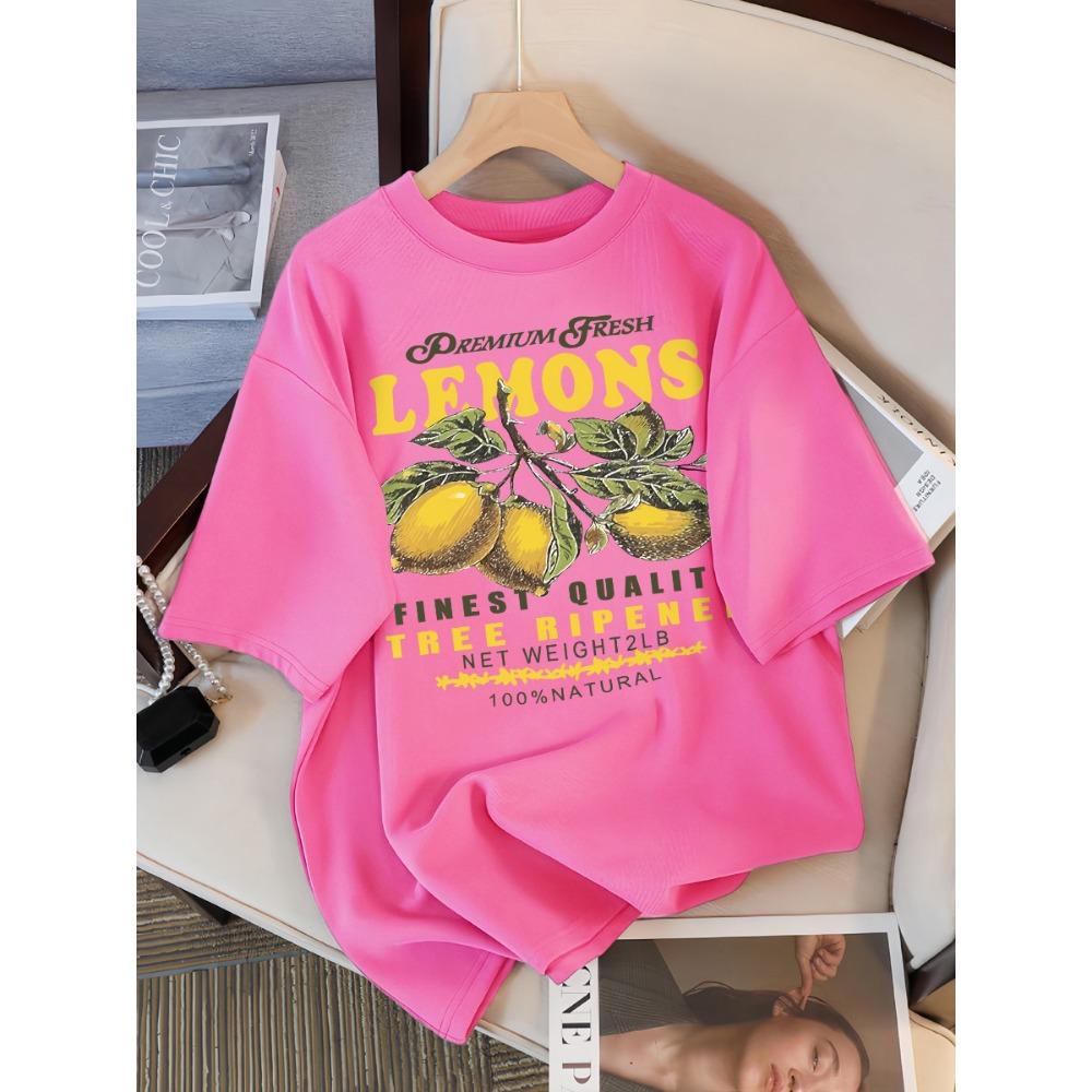 Lemons Fruits Premium Fresh Printing T Shirt Woman Loose Cotton Sportswear O-Neck Casual T Shirts Loose Short Sleeve