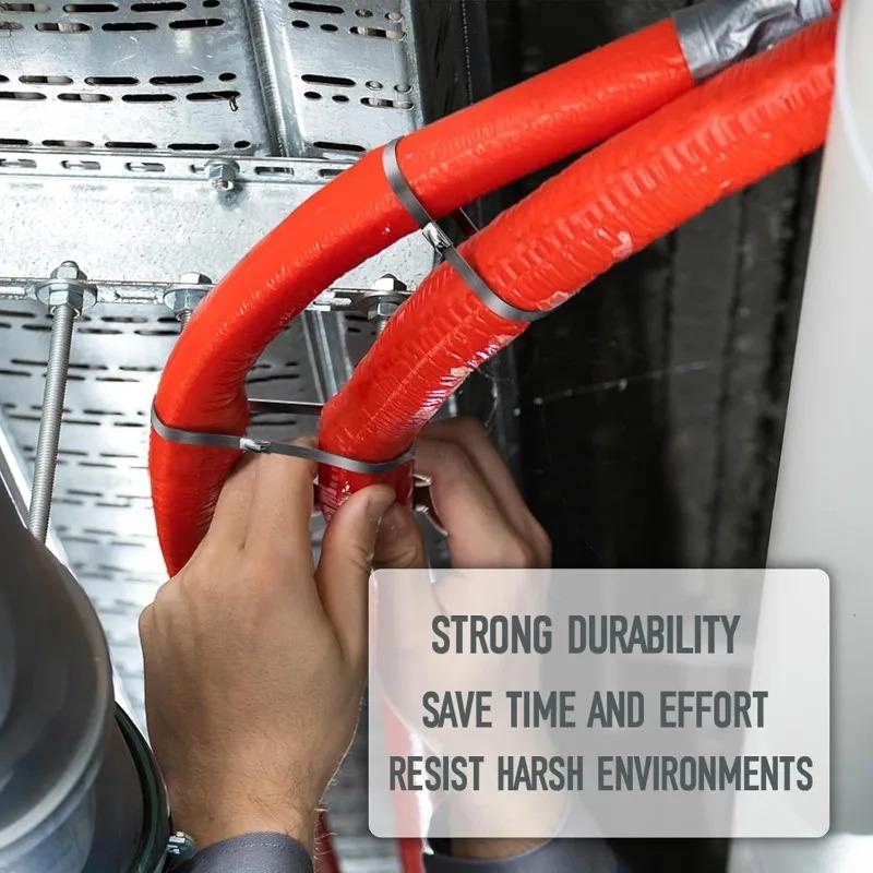 20/100Pcs Stainless Steel Cable Tie Reusable Self-sealing Fastening Rings Cable Tie Multi-Purpose Metal Hardware Cable Organizer