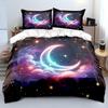 Dreamy Night Sky With Bright Crescent Bedding Set For Kids Luxury Gift 3Pcs Digital Print Comforter Set Soft Comfortable