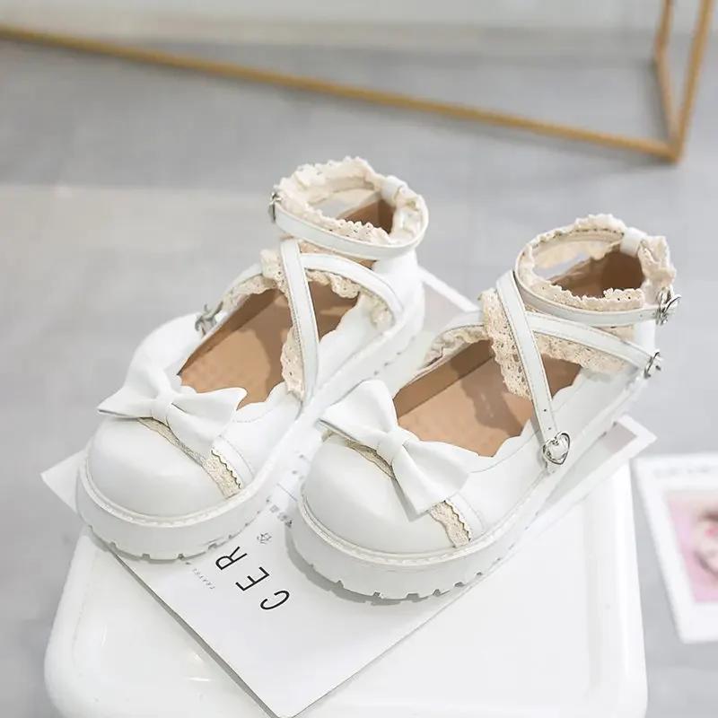 

Модная готическая лолита обувь женская милая красная ролевая шнуровка бант туфли принцессы студентки девочки крестообразный ремешок Мэри Джейн 35 белый