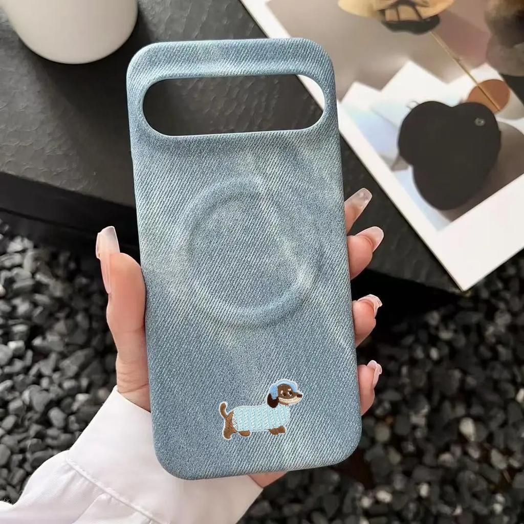 Couple Design Cowboy Cloth Texture Leather Magnetic Charge Case For Google Pixel 10 9 Pro XL 8 7 A/Pro Anti-fall Protector Cover