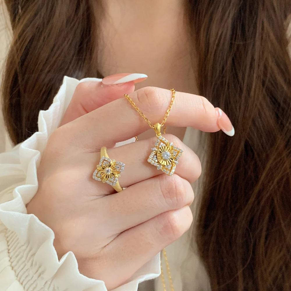 Women Jewelry Set Italian Bucheron CNC Clover Necklace French Retro Diamond Laser Ring Light Luxury Gift