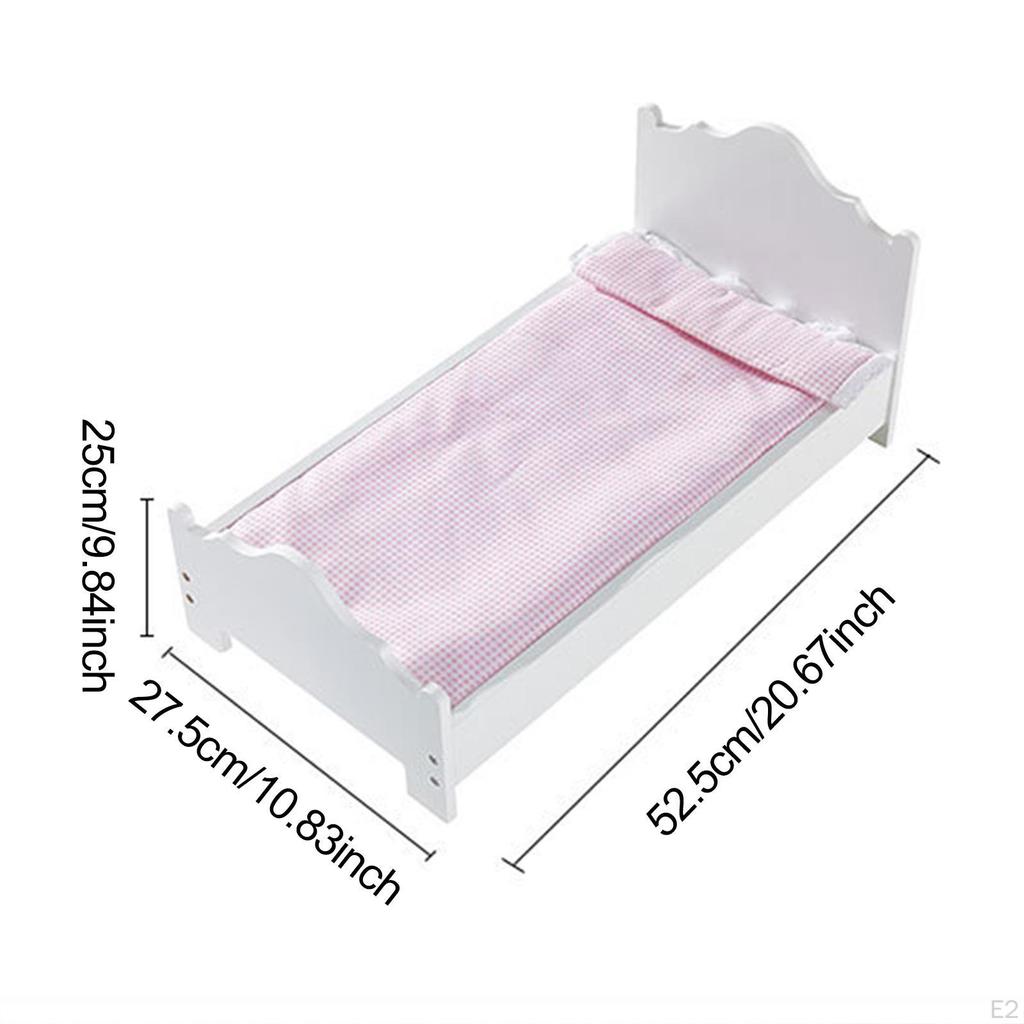 Wood Doll Bed Pretend Play Furniture with Mini Blanket Sturdy for Girls Boys Lightweight Quick