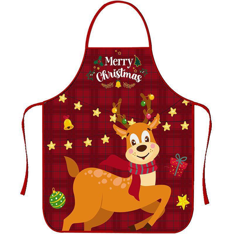 Christmas Printed Apron, Red Snowman Reindeer Kitchen Cooking Apron, Holiday Party Decor Bib for Women Men