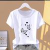 (Asian Size)  Print Casual Women's Top Short Butterfly Printing Cute Sleeve T-shirts Fashion Female T Clothing  Graphic Tee