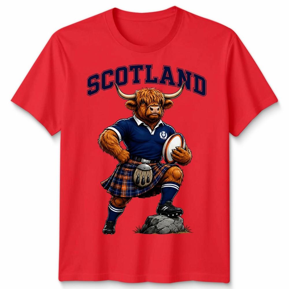 T-shirt Unisex Scozzese Mucca delle Highlands Fan della Scozia Maglietta Grafica da Rugby