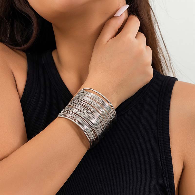 Vintage Gold Color Hyperbolic Layered Wide Wire Bracelet Cuff Bangle for Women Exaggerated Metal Wrist Wrap Bangle Jewelry Gift