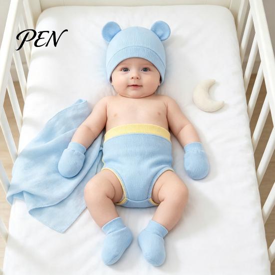 Minimalist Baby Outfit Newborn Hat Gloves And Booties Set, Cotton Infant Bear Ears Anti Scratch Care Gift Set Mittens & Foot Protectors for