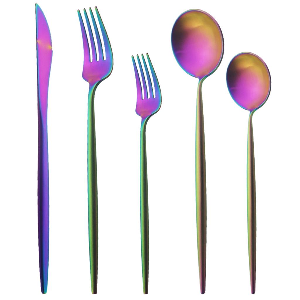 5ks Matná kulatá rukojeť Stříbrná 18/10 Sada příborů z nerezové oceli Nůž Dseert Vidlička Lžíce Jídelní nádobí Sada příborů