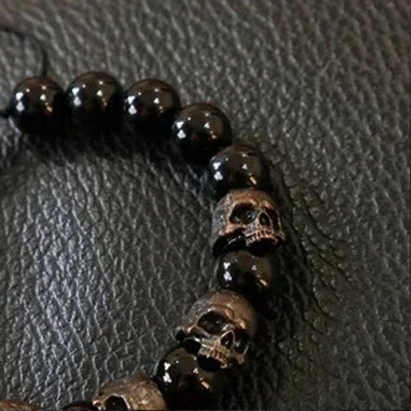 [HF][HS]1Pc New Chic Beaded Stone Skull Decor Bracelet Accessories Dark Men's Bracelet