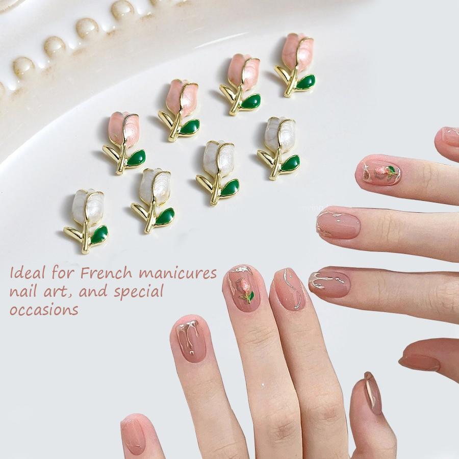 10Pcs Metal Tulips Nail Art Charms, 3D French Floral Flower Jewelry for Manicure Designs Decoration