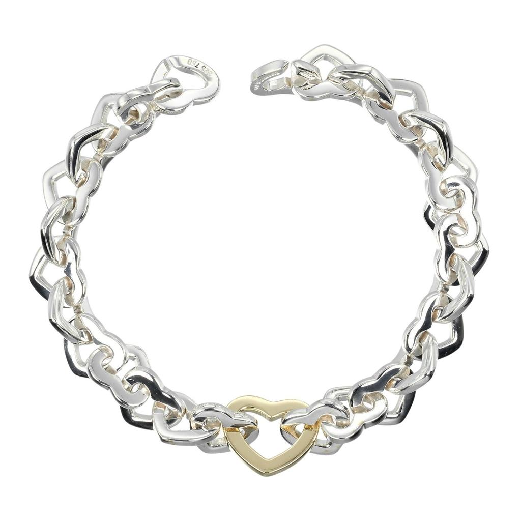 TIFFANY&Co. Heart link Bracelet Wrist Size6.4" Silver925/K18 yellow gold 33.79g Women Used