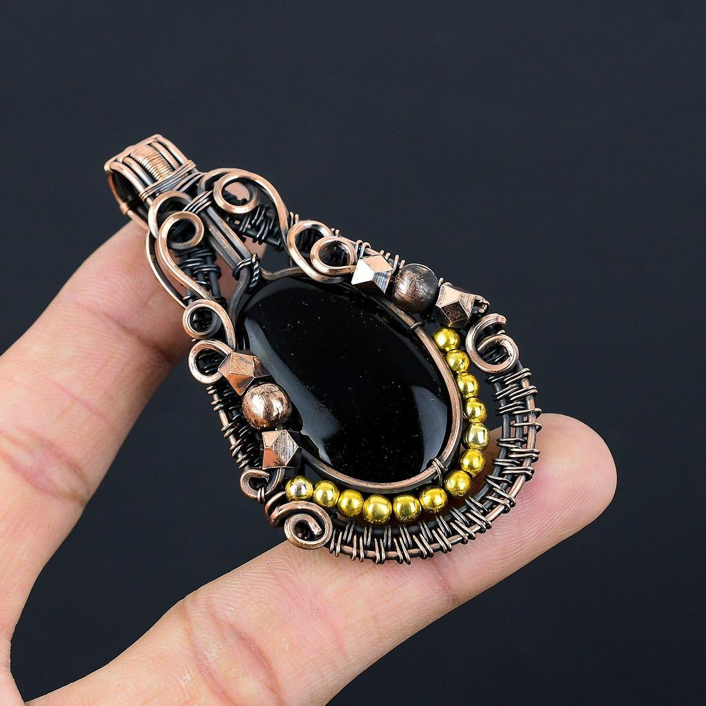 Black Onyx Jewelry, 999 Copper Wire Wrapped Pendant Handmade Gemstone Jewelry, Gifts For Wife Brand New Pendant